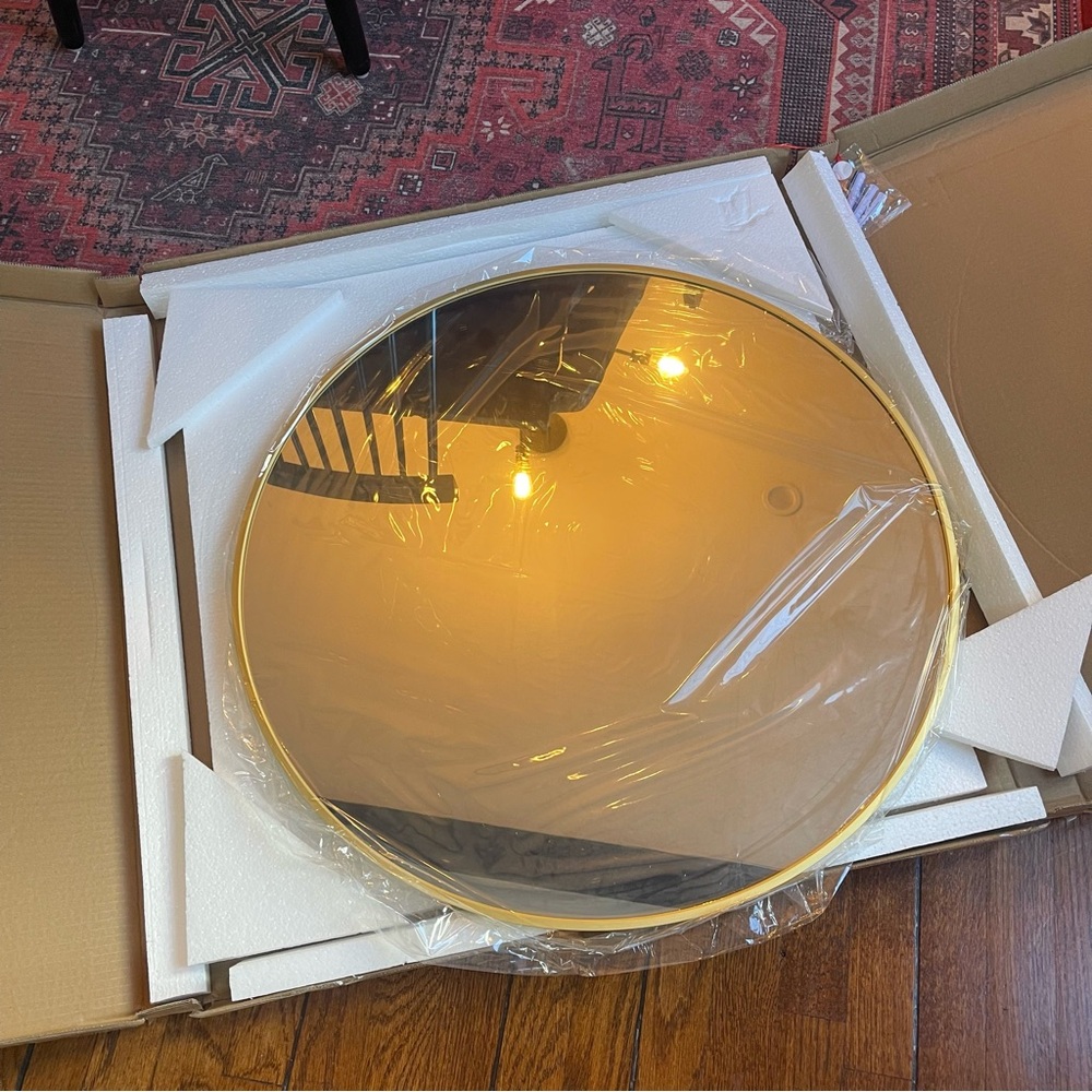 NEW West Elm Black Circle Round Matte Framed Boho Wall Entry Mirror - 24" x 24" - Picture 7 of 10